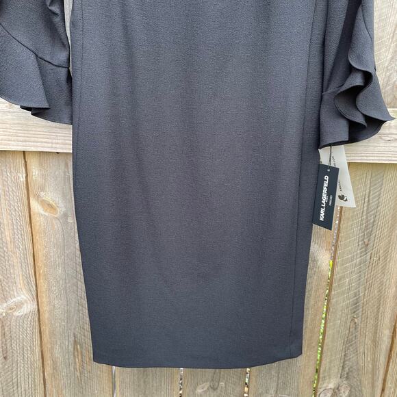 Karl Lagerfeld Dress NWT black Size 6 Midi Tulip Sleeve Classic Versatile - Picture 6 of 11